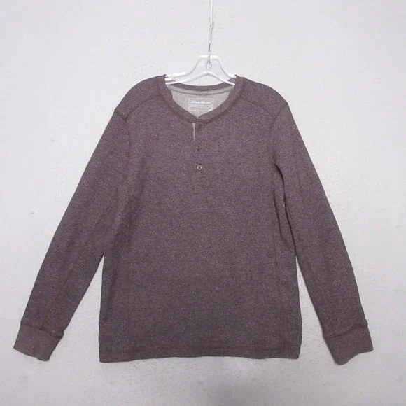 Eddie Bauer Henley Shirt‎ Men Brown Waffle Knit Button Preppy Base Layer Comfort - Picture 2 of 10